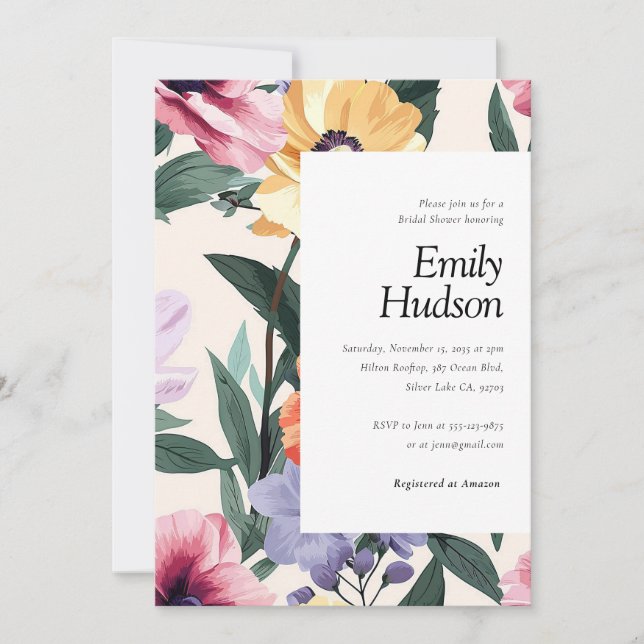 Convite Chá de panela Floral primavera Summer (Frente)