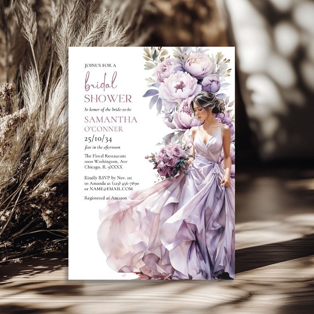 Convite Chá de panela floral púrpura de Boho (Boho dusty purple floral greenery bridal shower invitation)