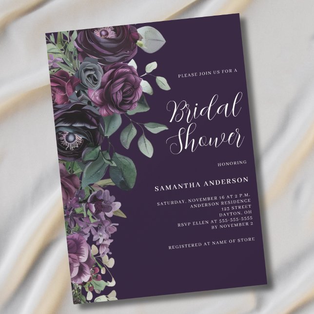 Convite Chá de panela Floral Púrpura Escuro (Criador carregado)
