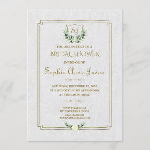 Convite Chá de panela Floral Real Dourado Crest Greenery
