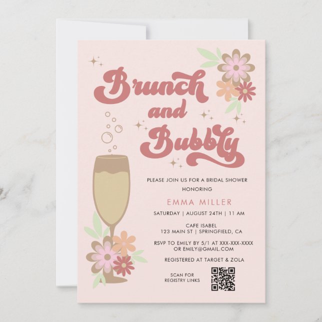 Convite Chá de panela Floral Retro Brunch e Borracha (Frente)