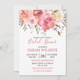 Convite Chá de panela Floral Romântico de Aquarela