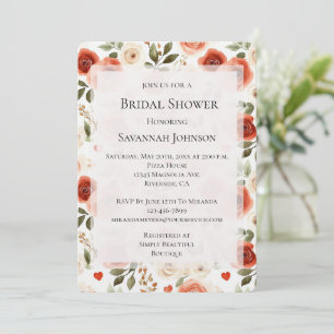 Convite Chá de panela Floral Romântico de Creme Vermelho