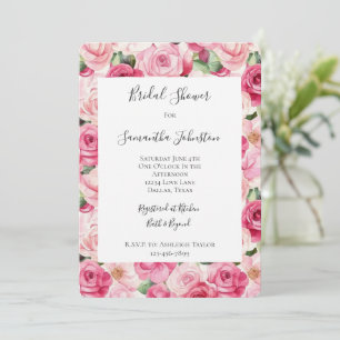 Convite Chá de panela Floral Romântico de Rosas Rosa