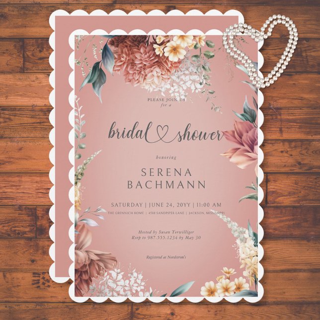 Convite Chá de panela Floral Romântico do Jardim Moderno (Modern Romantic Garden Floral Bridal Shower Invitation)