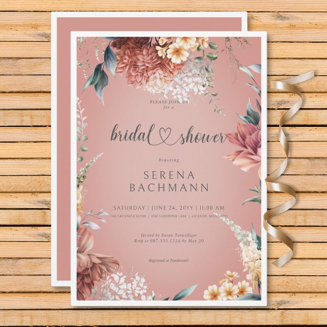 Convite Chá de panela Floral Romântico do Jardim Moderno (Modern Romantic Garden Floral Bridal Shower Invitation)
