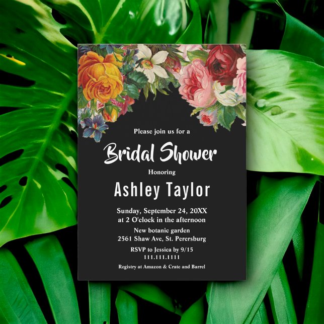 Convite Chá de panela Floral Romântico Preto E Branco (Criador carregado)