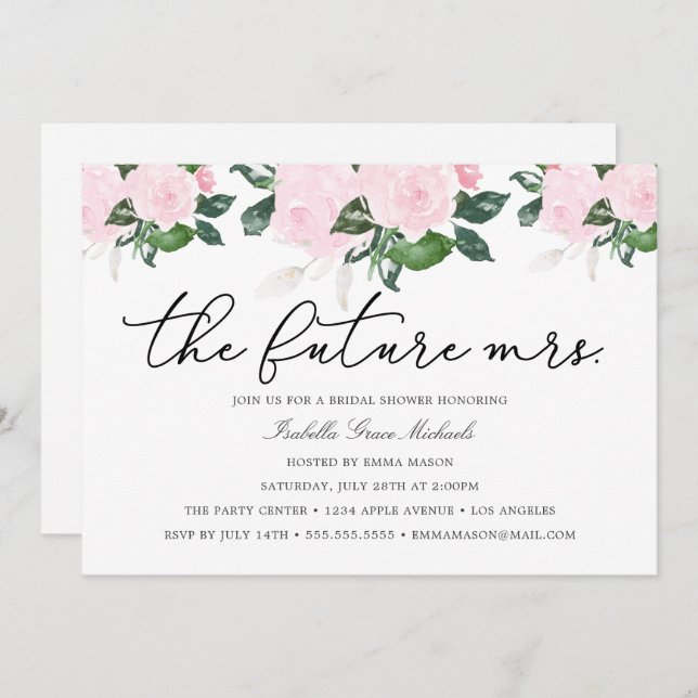 Convite Chá de panela Floral Rosa (Frente/Verso)