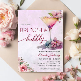 Convite Chá de panela Floral rosa Brunch e Bubble