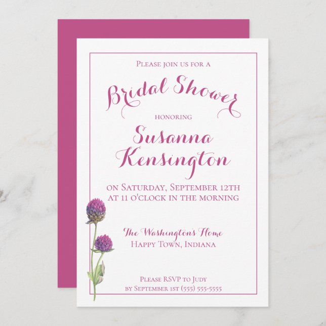 Convite Chá de panela Floral Rosa-de-flor-natural (Frente/Verso)