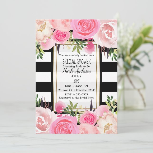 Convite chá de panela floral rosa