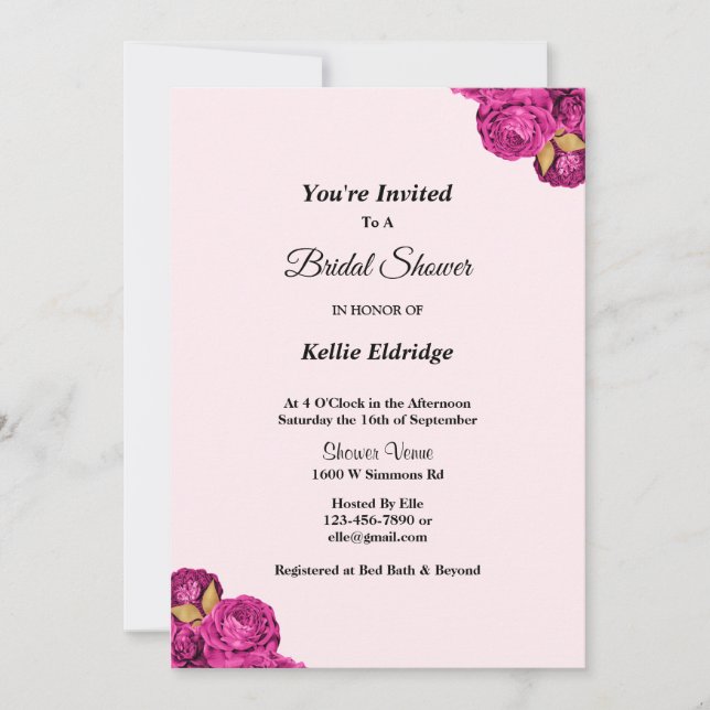 Convite Chá de panela Floral Rosa E Dourado (Frente)