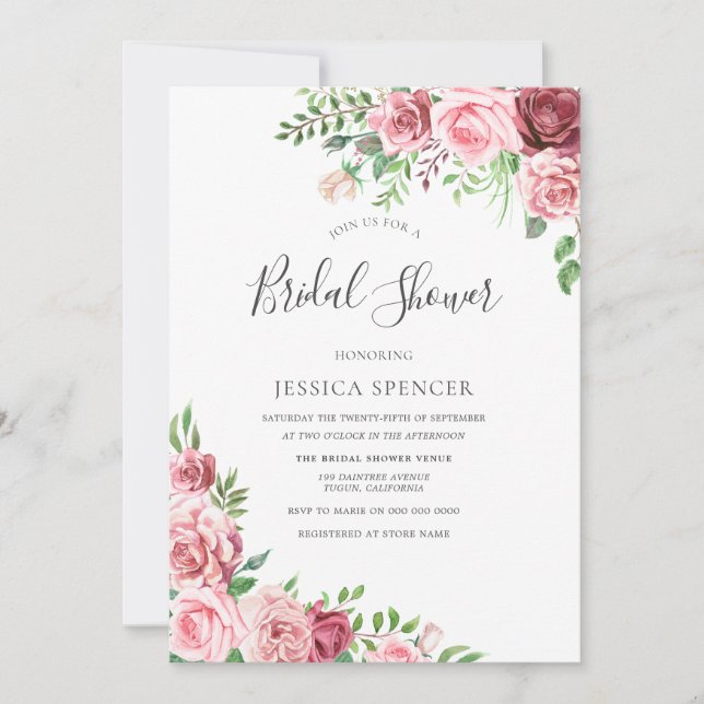 Convite Chá de panela Floral Rosa Elegante (Frente)