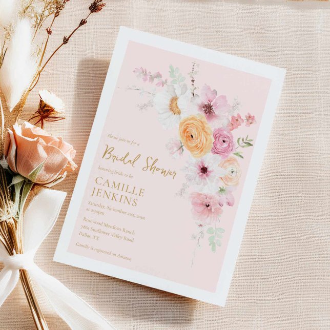 Convite Chá de panela Floral Rosa Elegante (Spring Floral Garden Bridal Shower Invitation)