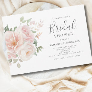 Convite Chá de panela Floral Rosa-Esbranquiçado Elegante