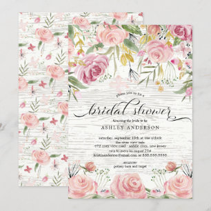 Convite Chá de panela Floral Rosa-Esbranquiçado Russo