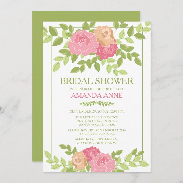 Convite Chá de panela Floral Rosa Moderno (Frente/Verso)