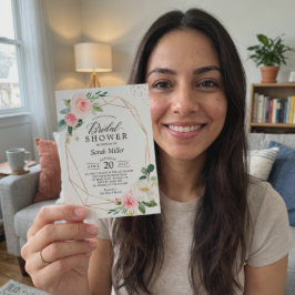 Convite Chá de panela Floral Rosa Rosa Blush da Elegância 