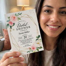 Convite Chá de panela Floral Rosa Rosa Blush da Elegância
