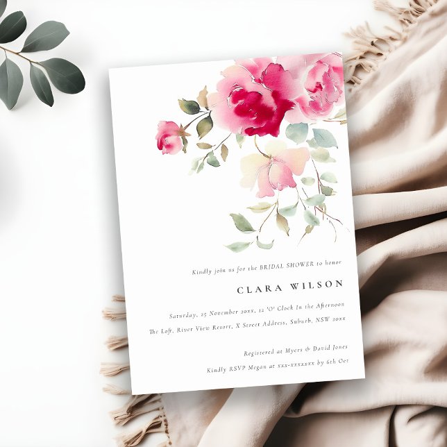 Convite Chá de panela Floral Rosa Rosa Rosa Brilhante Boho (Criador carregado)