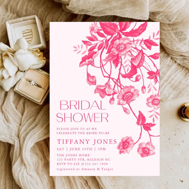 Convite Chá de panela Floral Rosa-Rosa-Toile francês Vinta (Criador carregado)