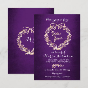 Convite Chá de panela Floral Rosa Roxo Dourado Roxo