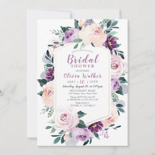 Convite Chá de panela floral roxo e botânico floral