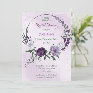 Convite chá de panela floral roxo e branco