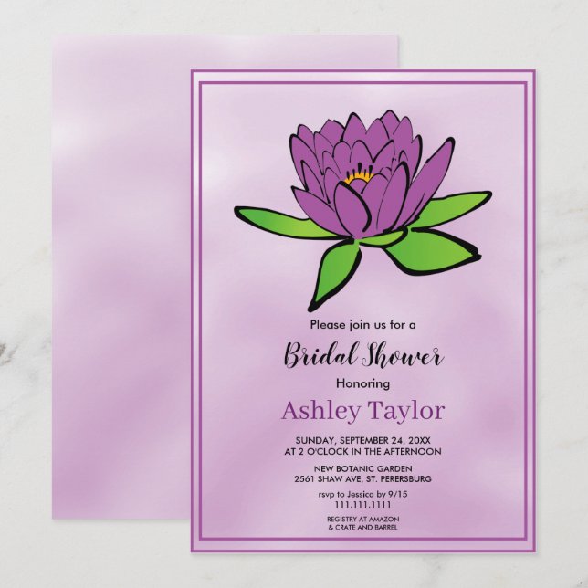 Convite Chá de panela floral roxo, poeirento (Frente/Verso)
