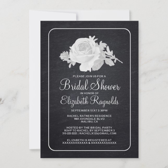 Convite Chá de panela Floral Russo Branco Negro (Frente)