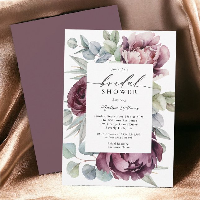 Convite Chá de panela Floral Russo Burgundy Plum (Available as printed and paperless digital download!)