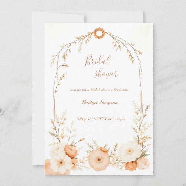 Convite Chá de panela Floral Russo de Beige Neutro (Frente)