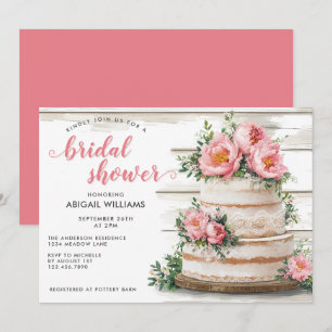 Convite Chá de panela Floral Russo Pink Peony Cake