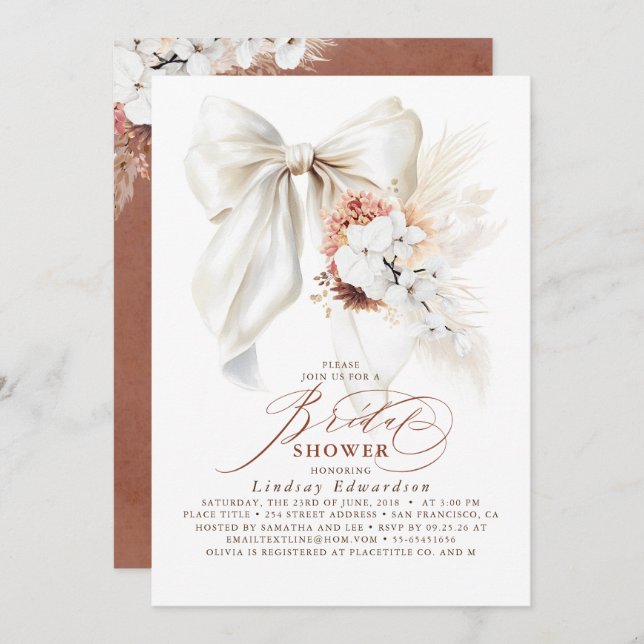 Convite Chá de panela Floral Terracotta Boho Arco Branco (Frente/Verso)