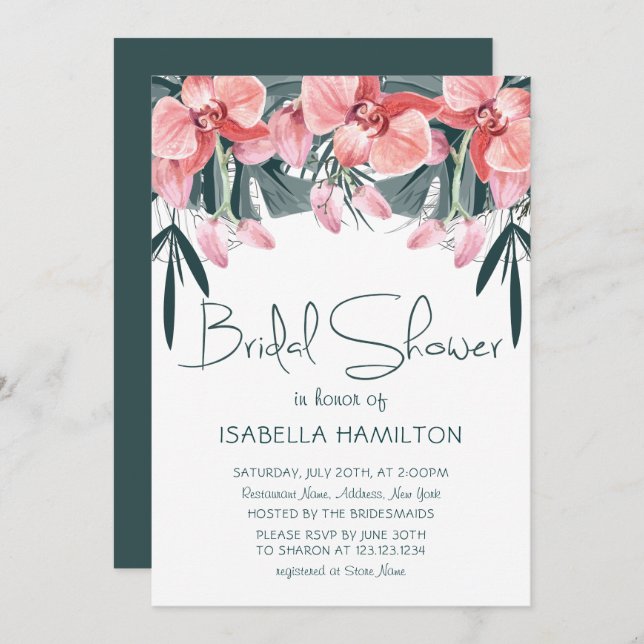 Convite Chá de panela Floral tropical (Frente/Verso)