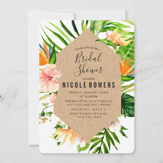 Convite Chá de panela Floral tropical (Frente)