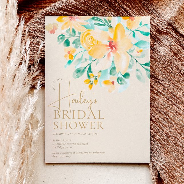 Convite chá de panela floral verde-amarelo bonito para jar (Criador carregado)