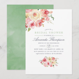 Convite Chá de panela Floral Verde Blush e Sage