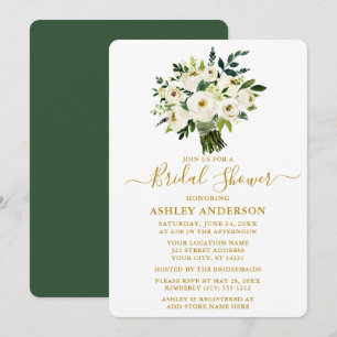 Convite Chá de panela Floral Verde de Aquarela Dourado
