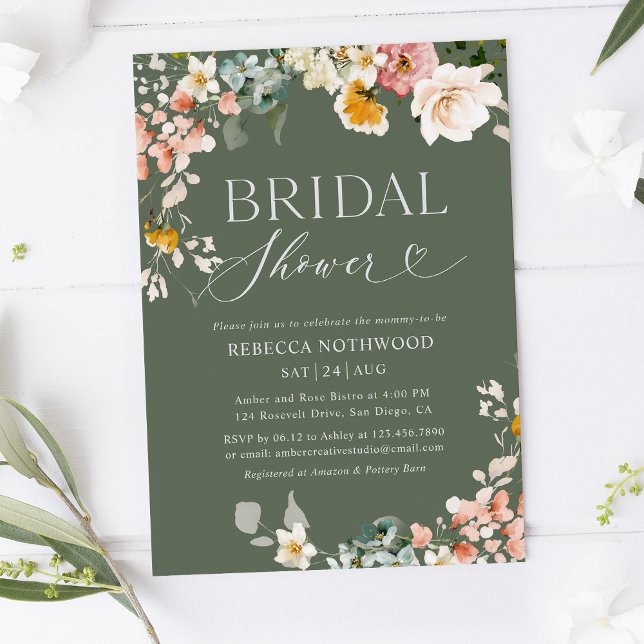 Convite Chá de panela Floral Verde Russo Sage (Criador carregado)