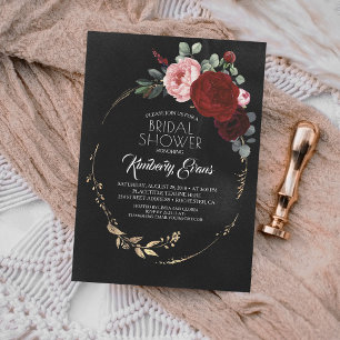 Convite Chá de panela floral vermelho e Dourado de