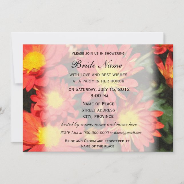 Convite Chá de panela, flores de margarida laranja (Frente)