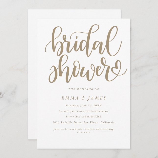 Convite Chá de panela florescente I da Caligrafia Dourada  (Frente/Verso)