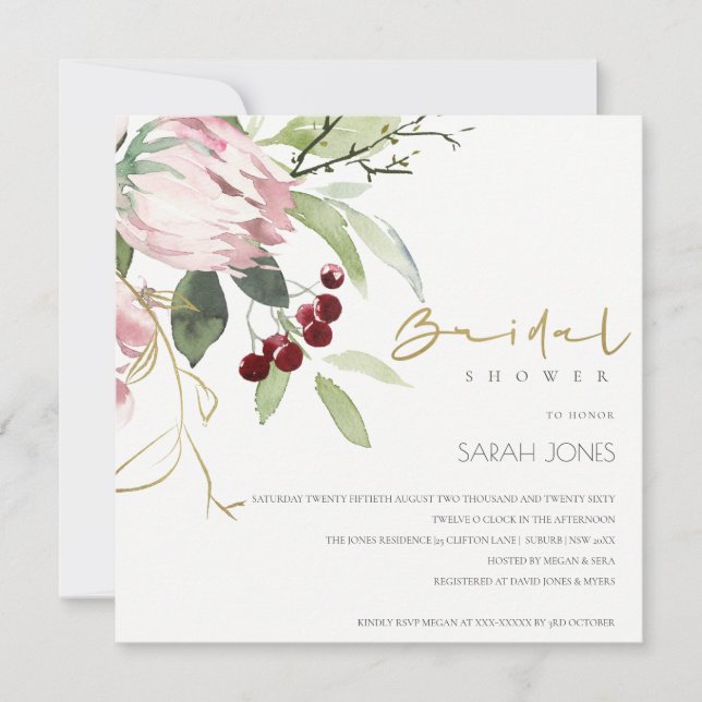 CONVITE CHÁ DE PANELA FLORORAL DE BURGUNDY DE PINCO BRUTO (Frente)