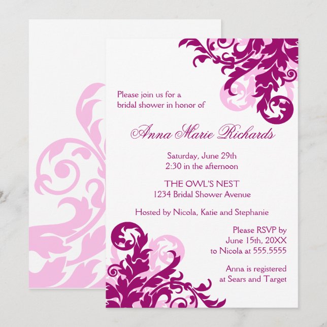 Convite Chá de panela Flourado magenta (Frente/Verso)