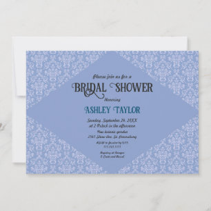 Convite Chá de panela Formal Elegante Blue Damask
