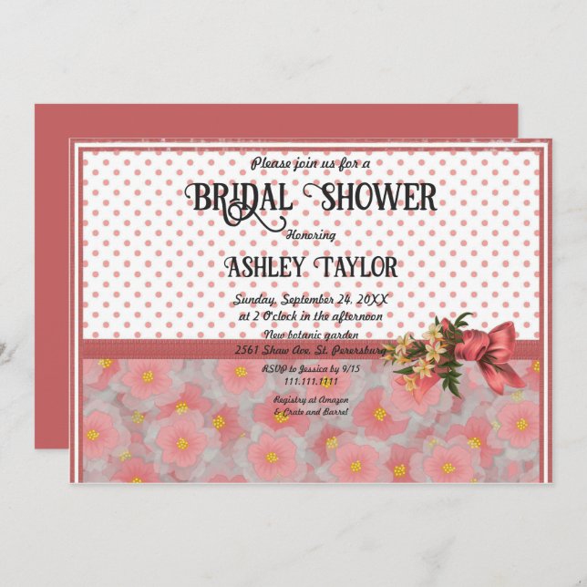 Convite Chá de panela Formal Rosa-Na moda Elegante (Frente/Verso)