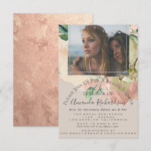 Convite Chá de panela Foto Floral Birthday Ivory Peach