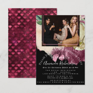 Convite Chá de panela Foto Floral Birthday Marsala Heart