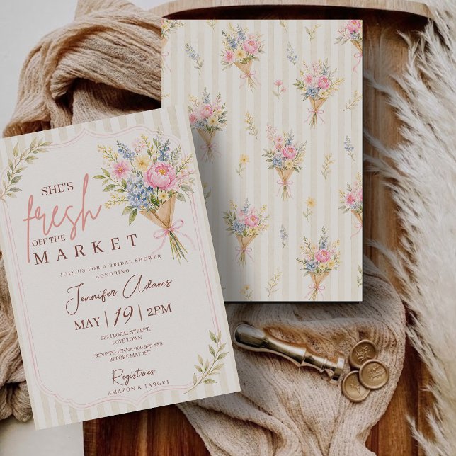 Convite Chá de Panela Fresh off the Market (Fresh Off the Market Farmer's Market Bridal Shower Invitation)
